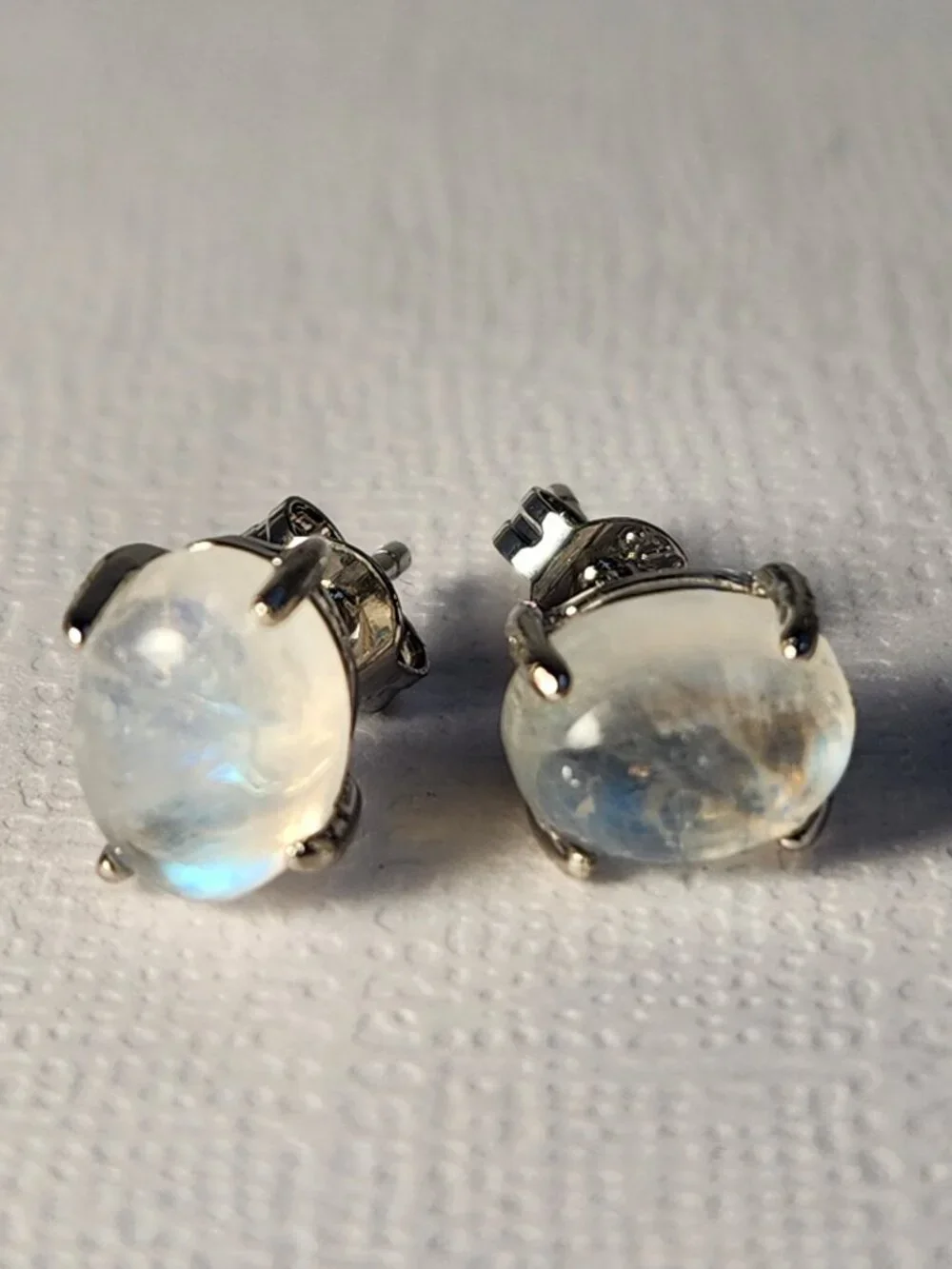 VTG NIB 925 Natural Clear Blue Fire Rainbow Moonstone Stud Earrings My Last One - Picture 13 of 14